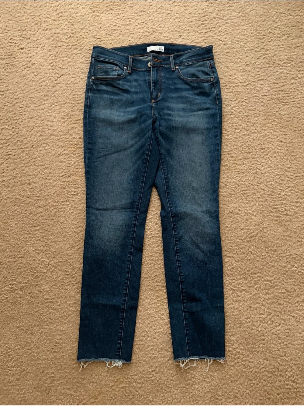 LOFT Dark Blue Skinny Jeans with Frayed Hem